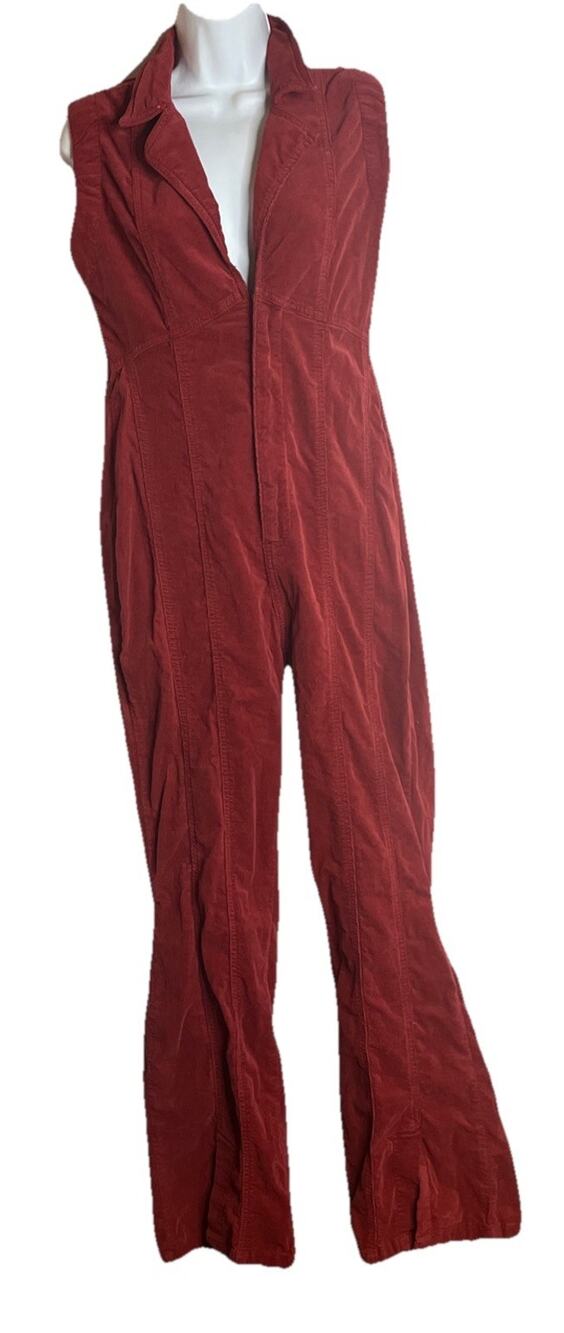 We The Free S CRVY Red Corduroy Sleeveless Ring The Alarm Flare Boho Jumpsuit